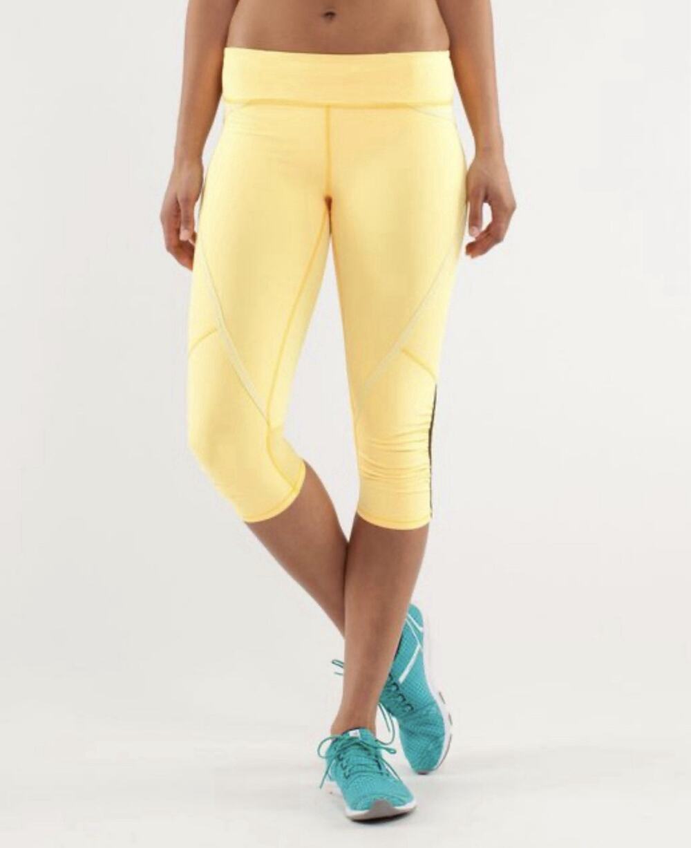 Lululemon Run Pace Crop Leggings Burning Yellow Sz 2